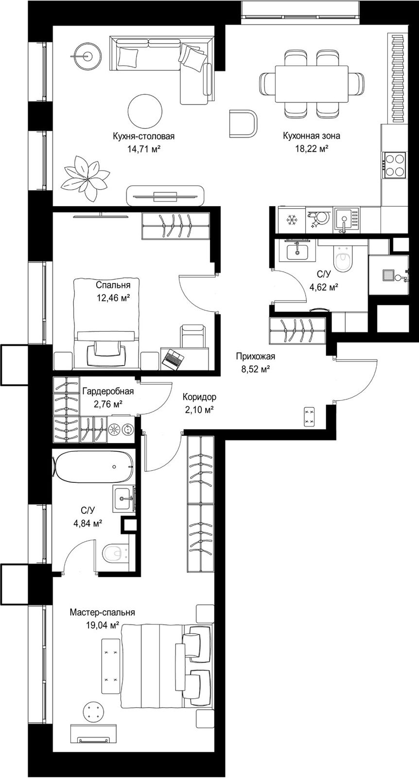 2-комнатная квартира, 87,3 м²