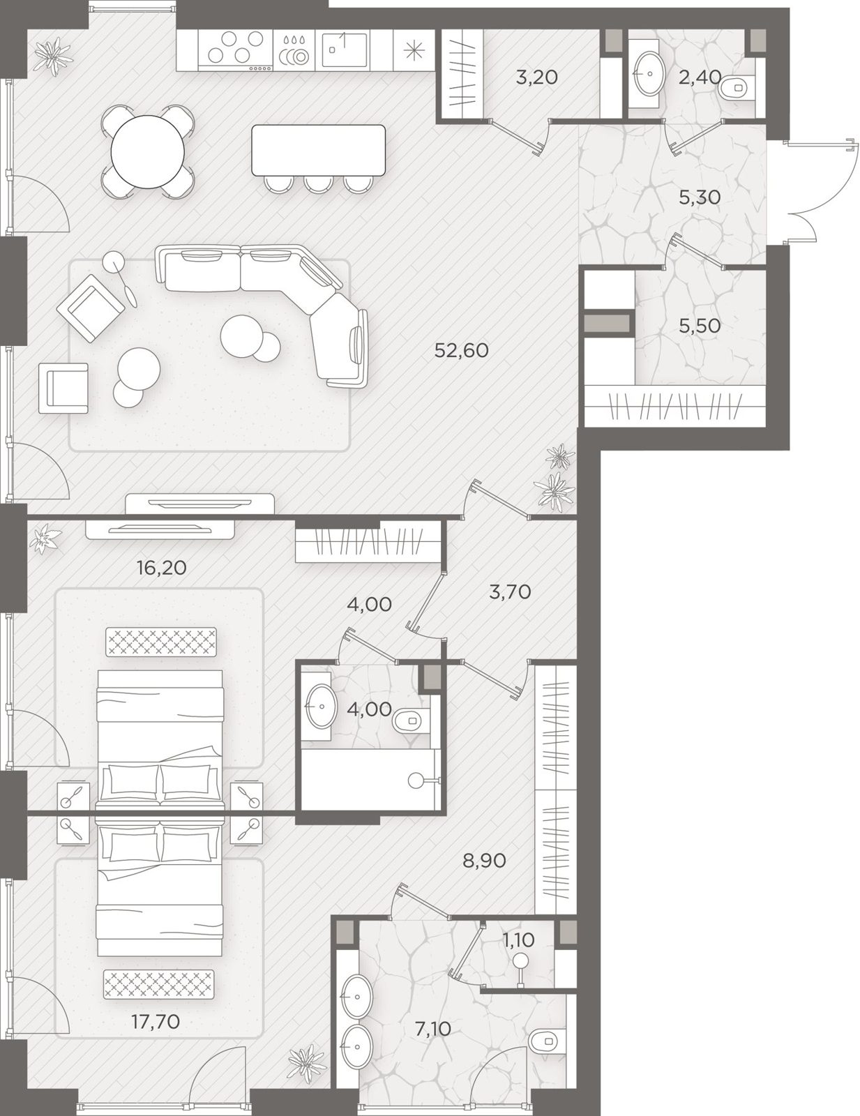 2-комнатная квартира, 131,8 м²