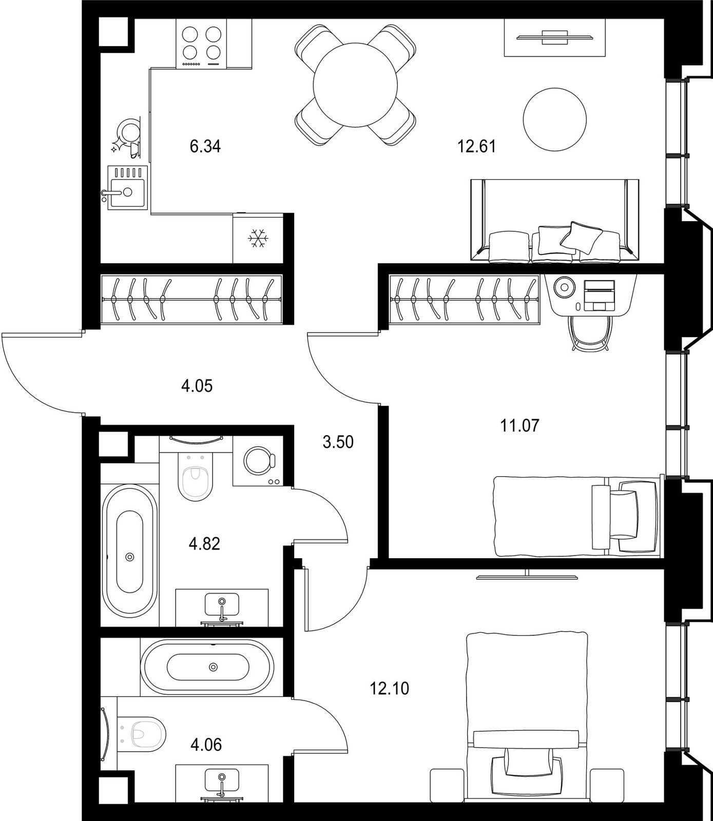 2-комнатная квартира, 58,5 м²