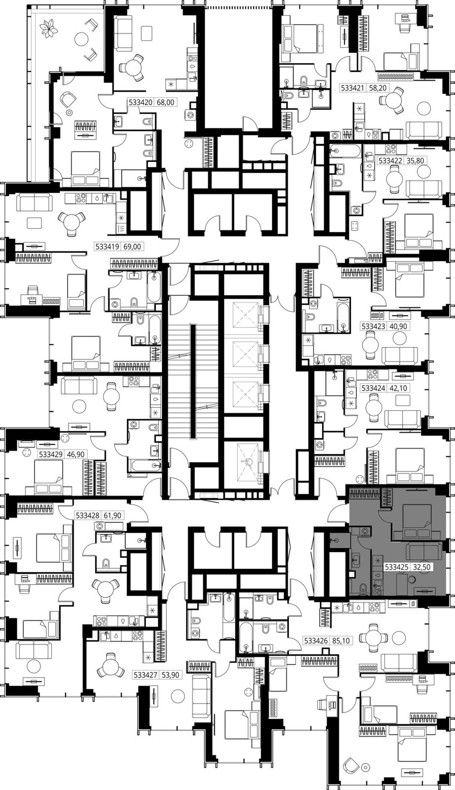 1-комнатная квартира, 32,5 м² — фото 2