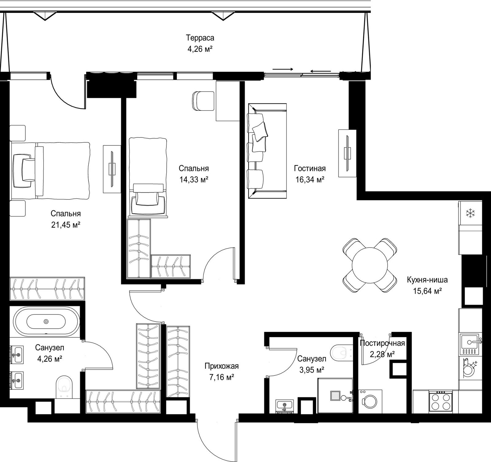 2-комнатная квартира, 89,7 м²