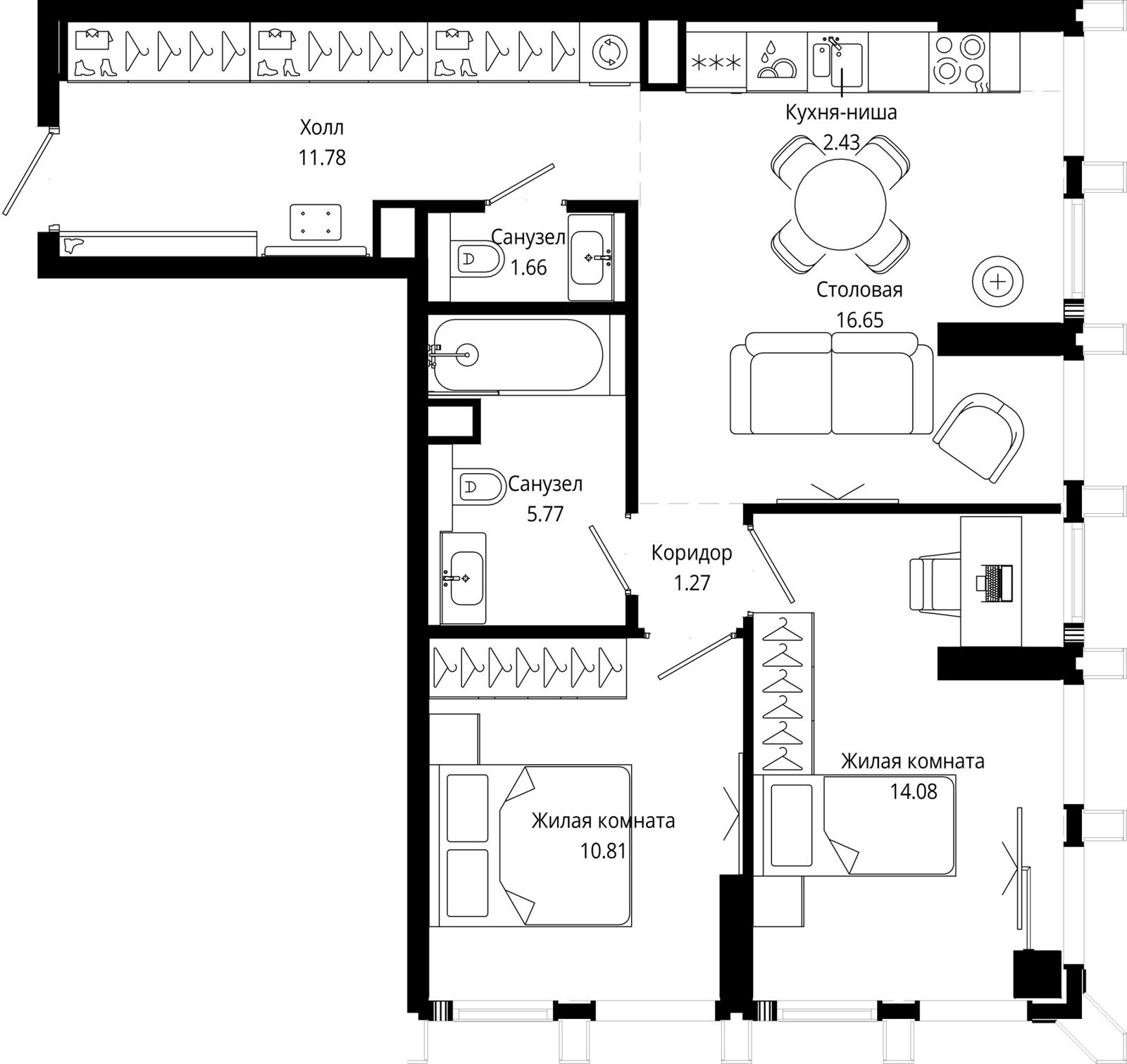 2-комнатная квартира, 64,4 м²