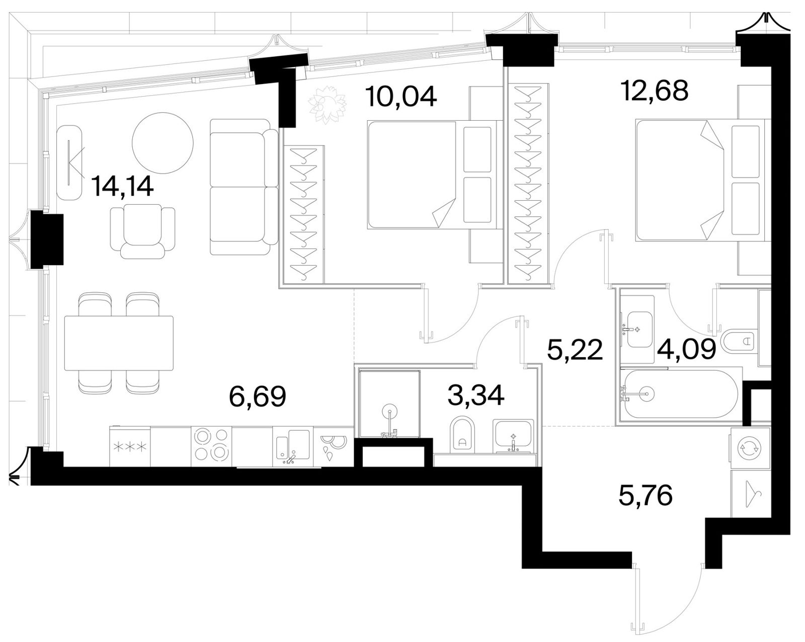 2-комнатная квартира, 62 м²
