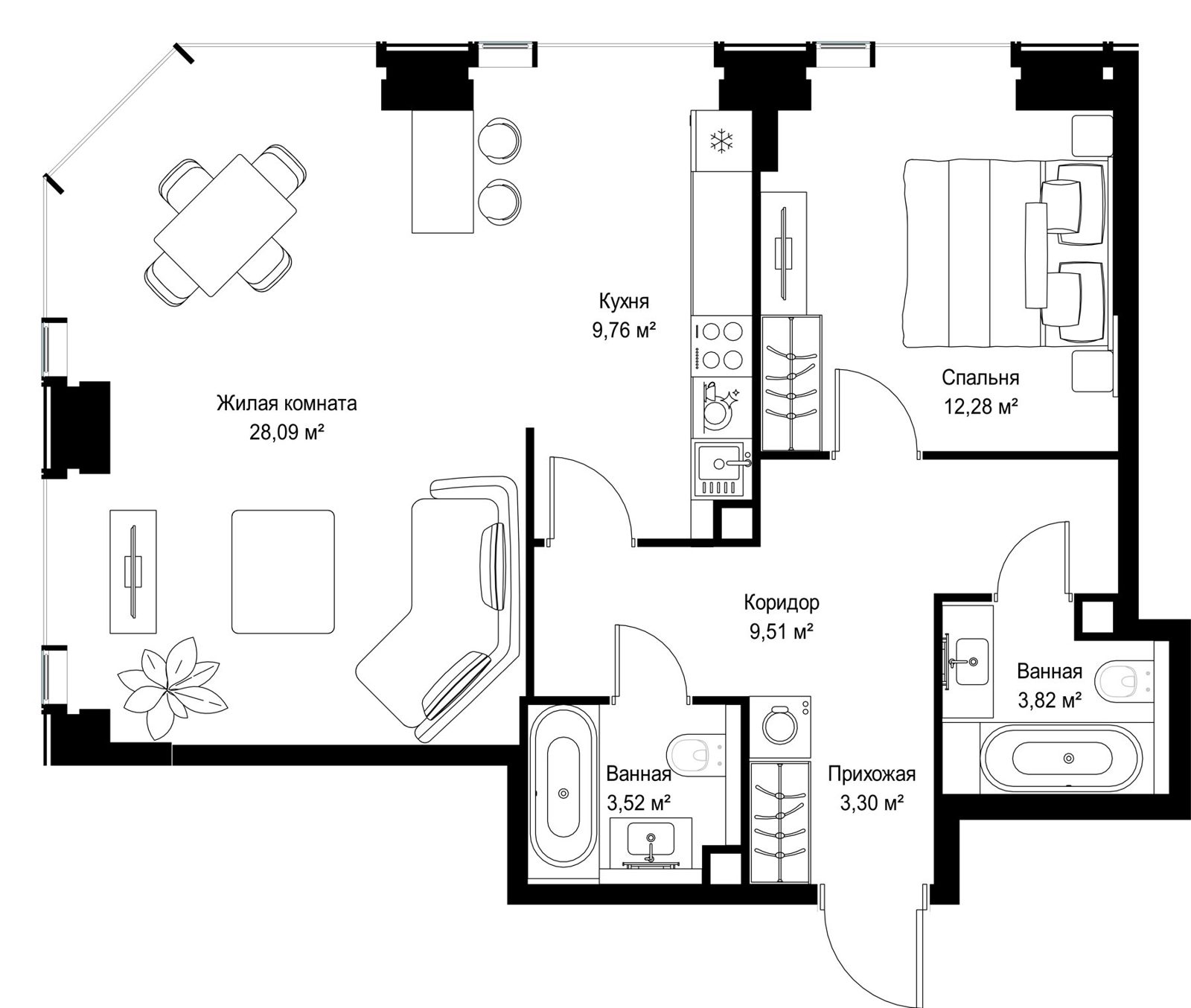 2-комнатная квартира, 70,3 м²