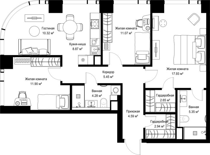 3-комнатная квартира, 85,3 м²