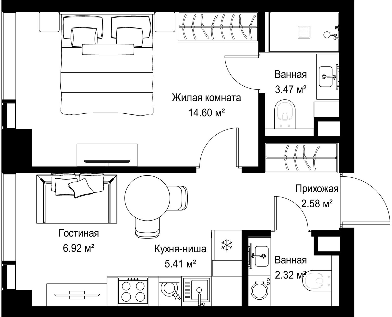 1-комнатная квартира, 35,3 м²