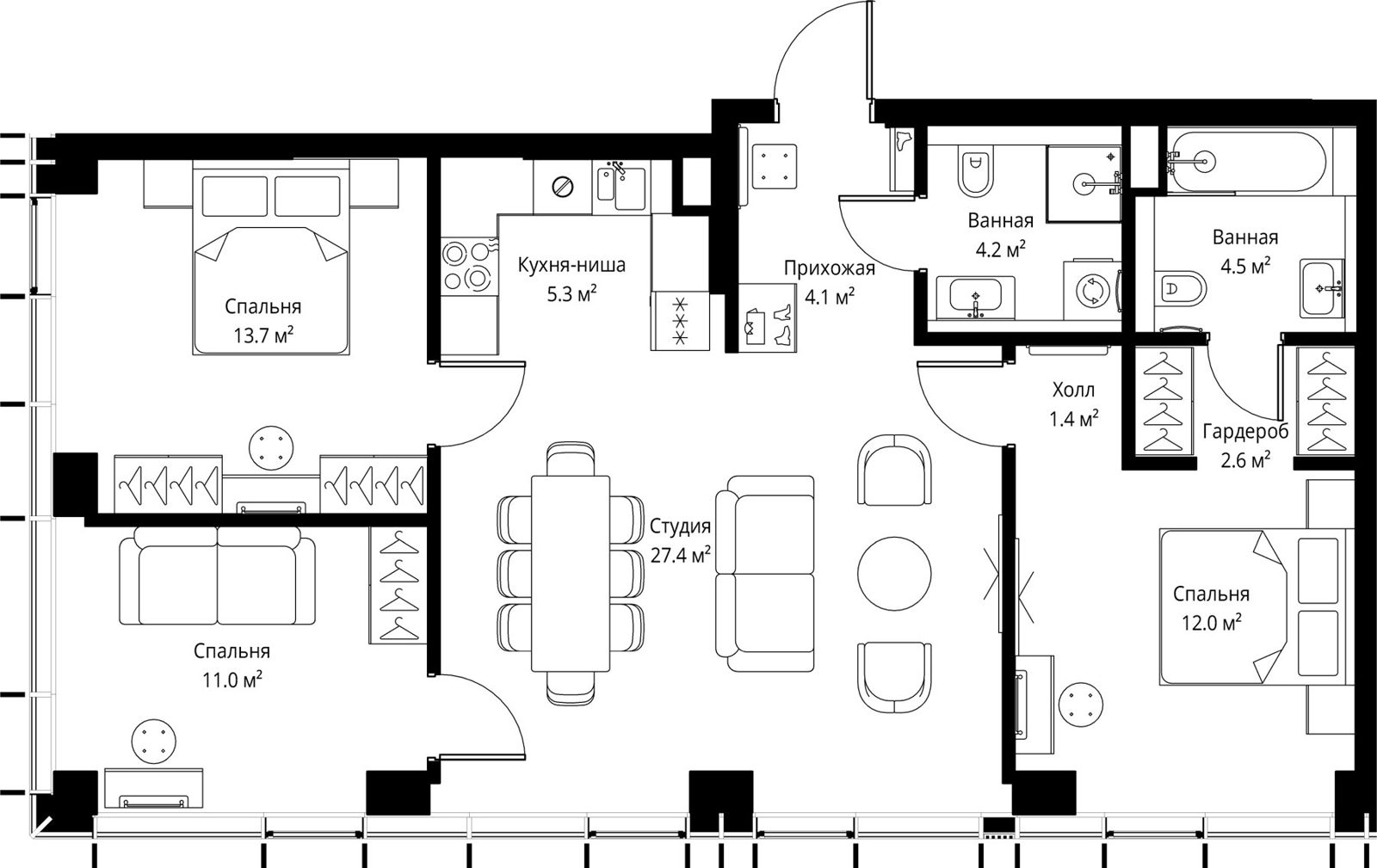3-комнатная квартира, 86,2 м²