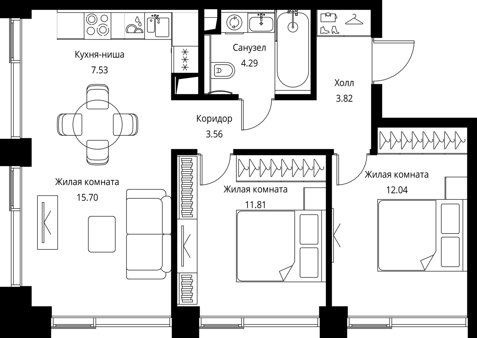 2-комнатная квартира, 58,8 м²