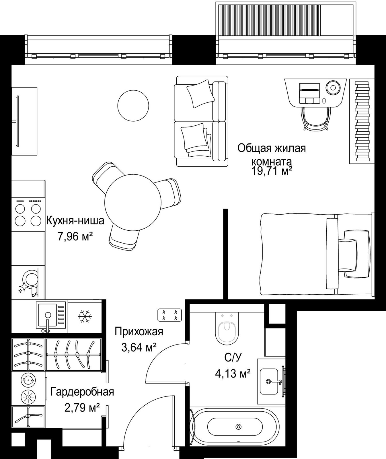 Квартира-студия, 38,2 м²