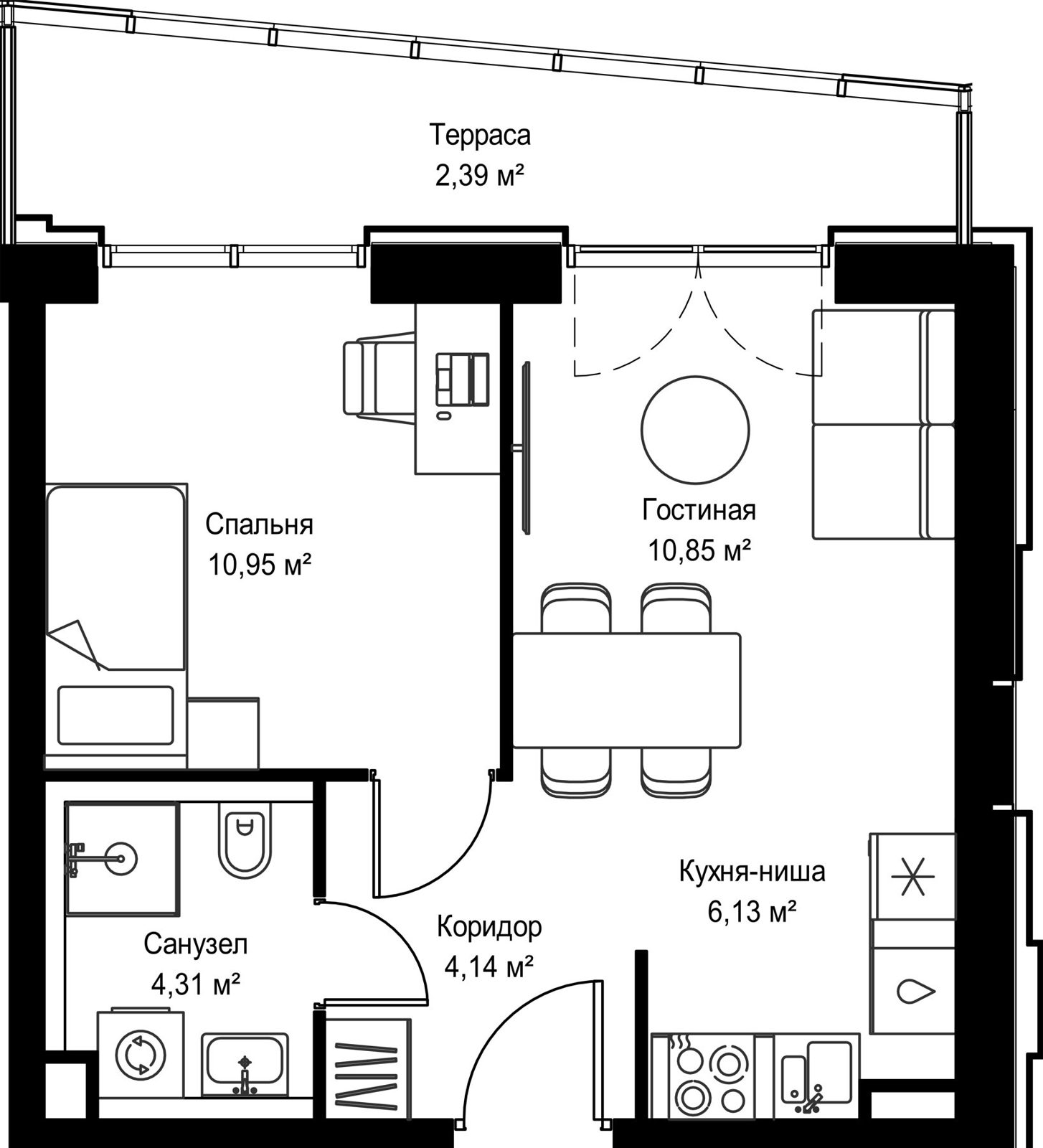 1-комнатная квартира, 38,8 м²