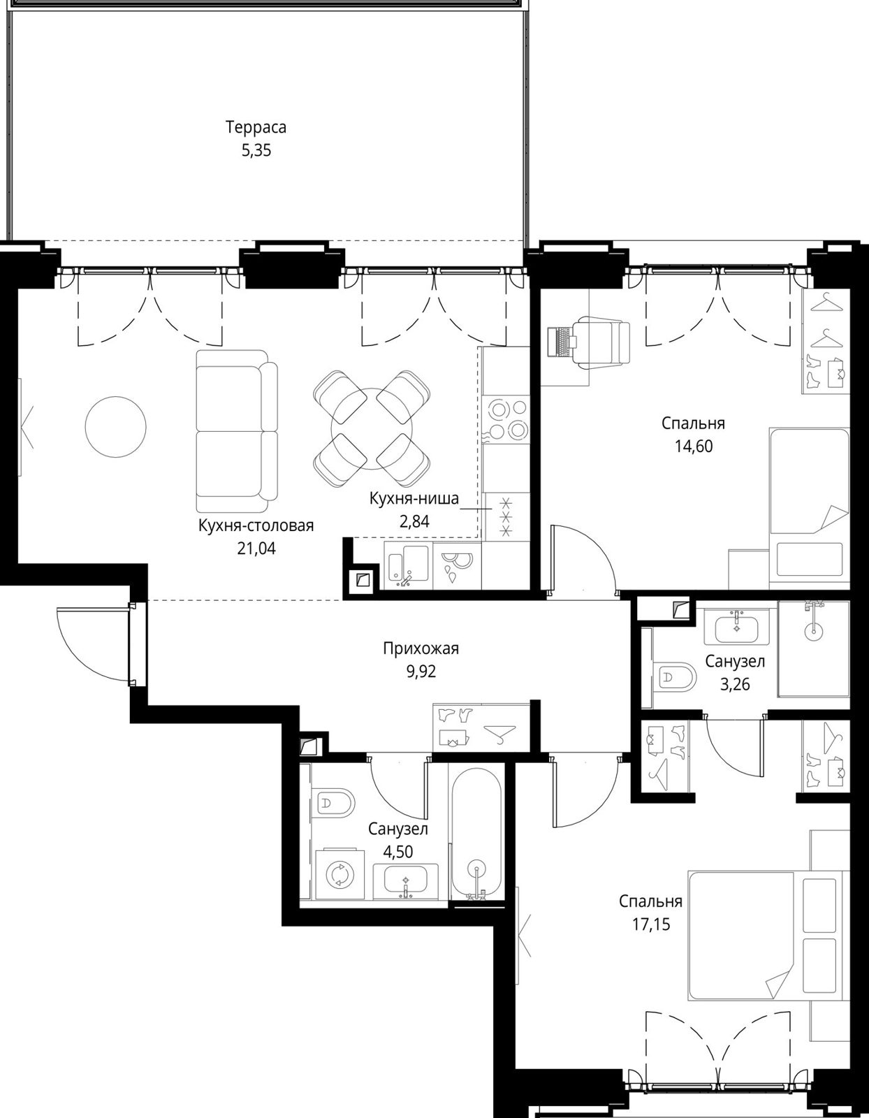 2-комнатная квартира, 78,7 м²