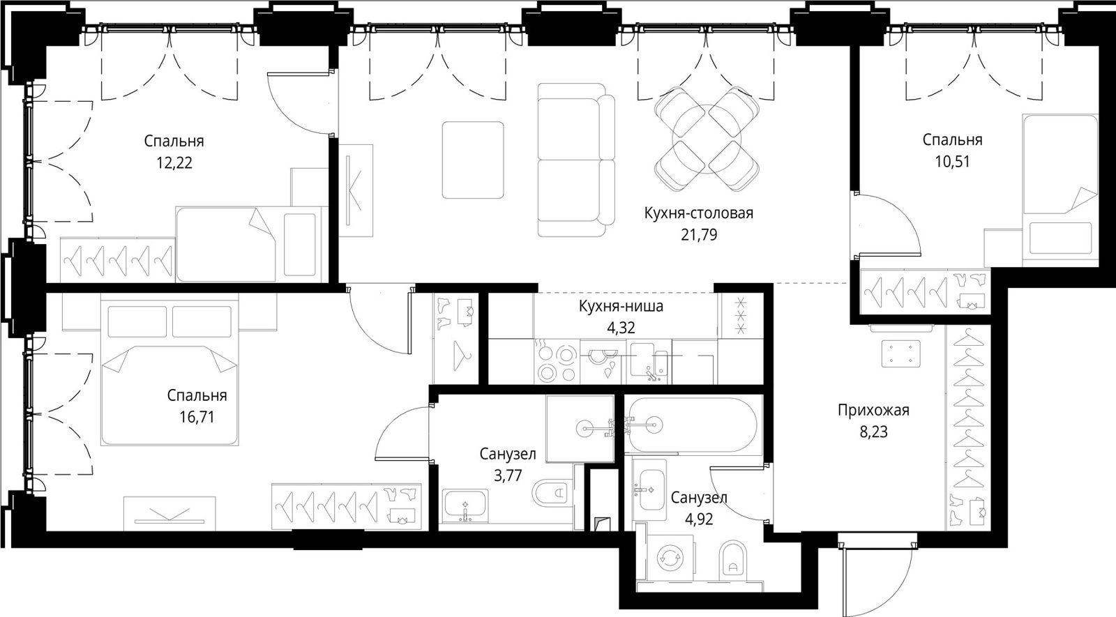 3-комнатная квартира, 82,5 м²