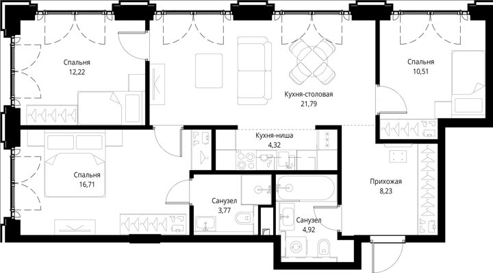 3-комнатная квартира, 82,5 м² — фото 1