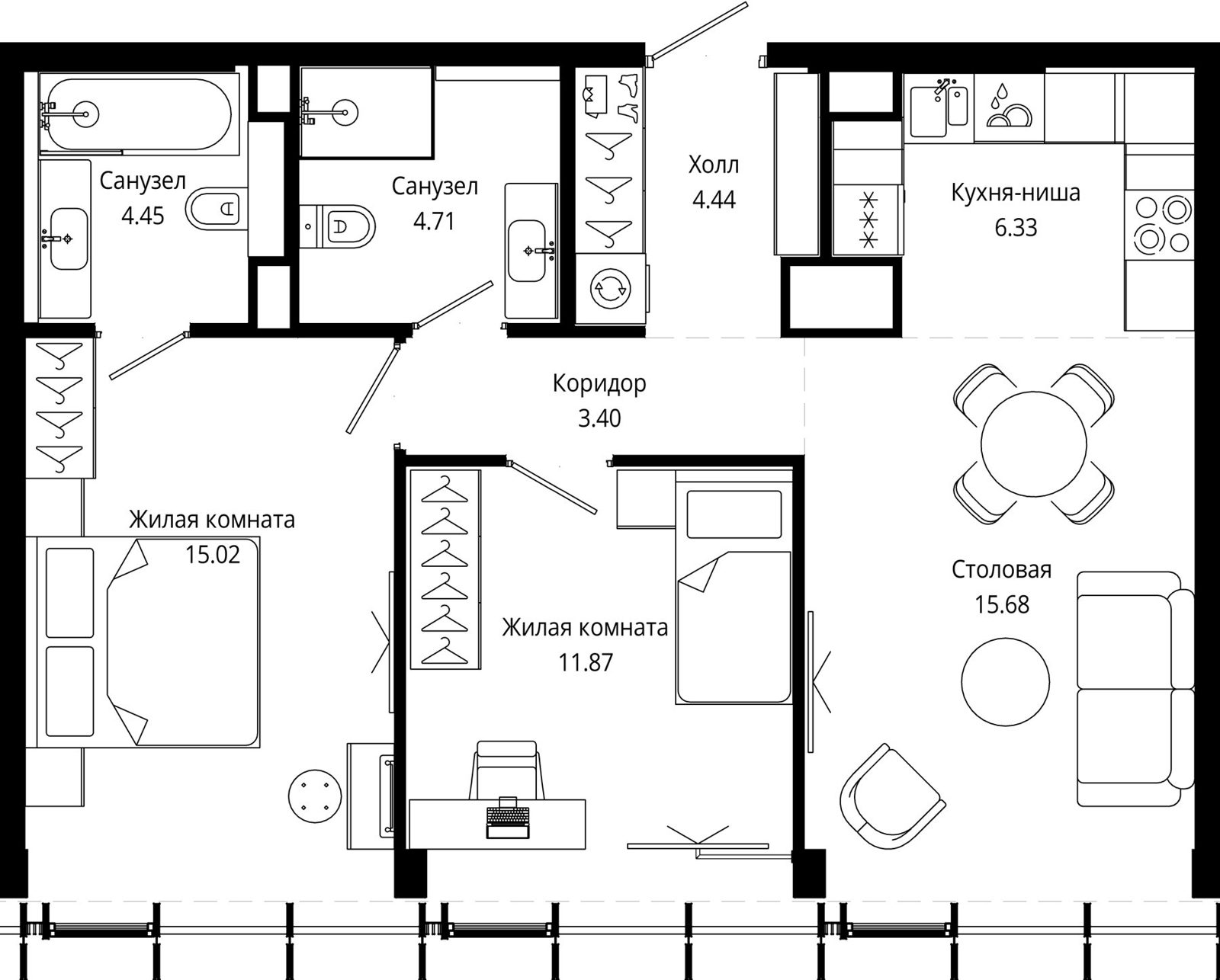 2-комнатная квартира, 66,8 м²