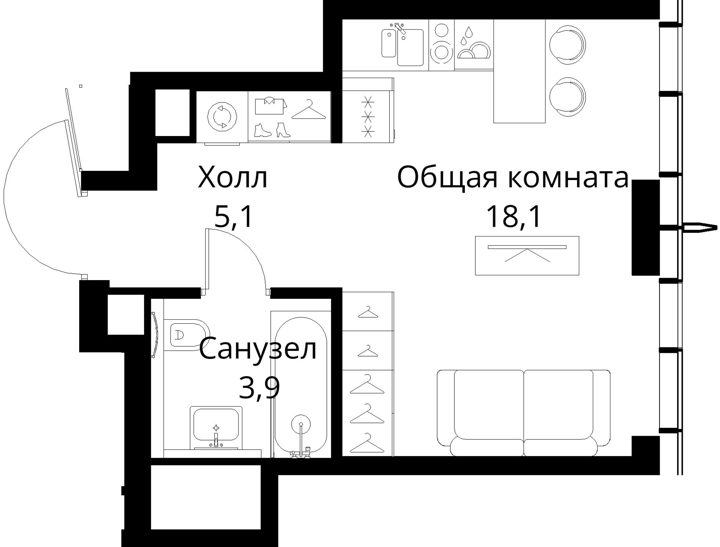 Квартира-студия, 27,1 м² — фото 1
