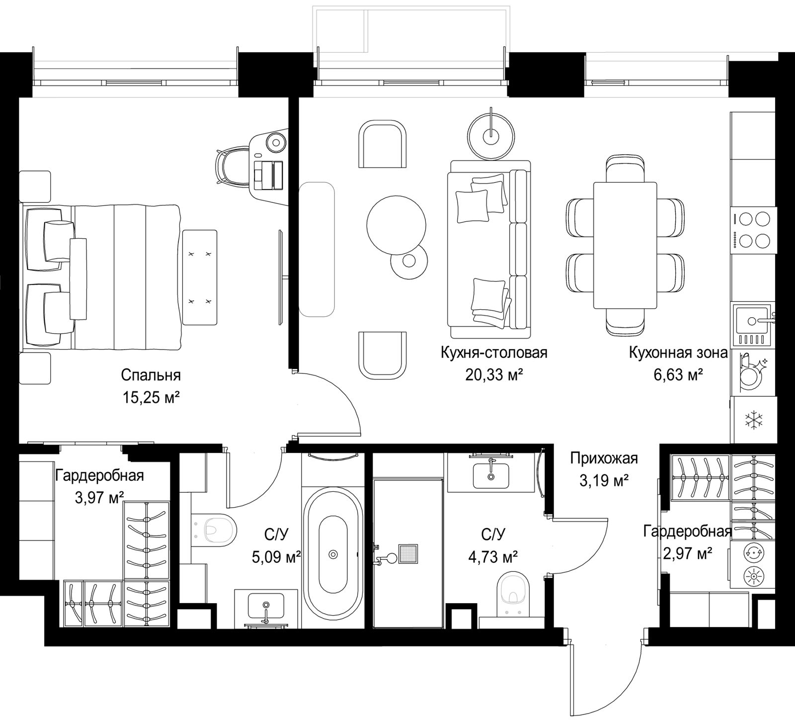1-комнатная квартира, 62,2 м²