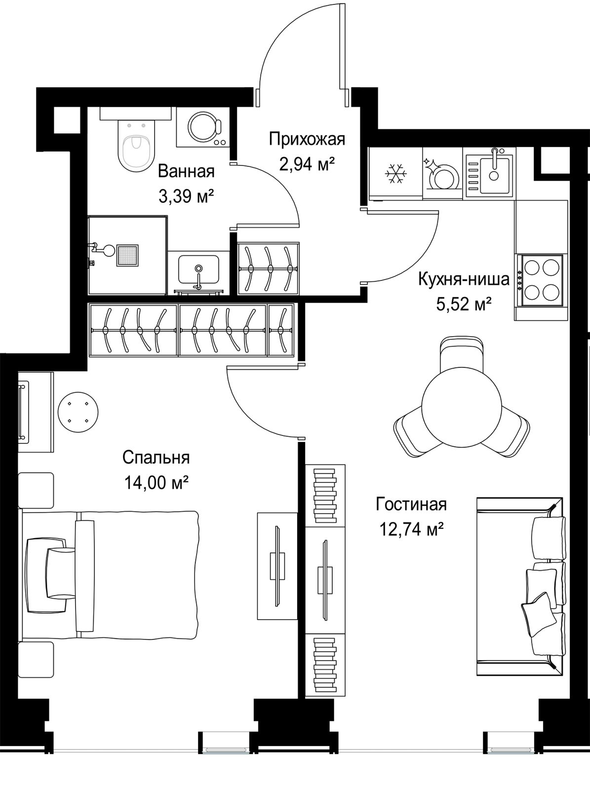 1-комнатная квартира, 38,6 м² — фото 2