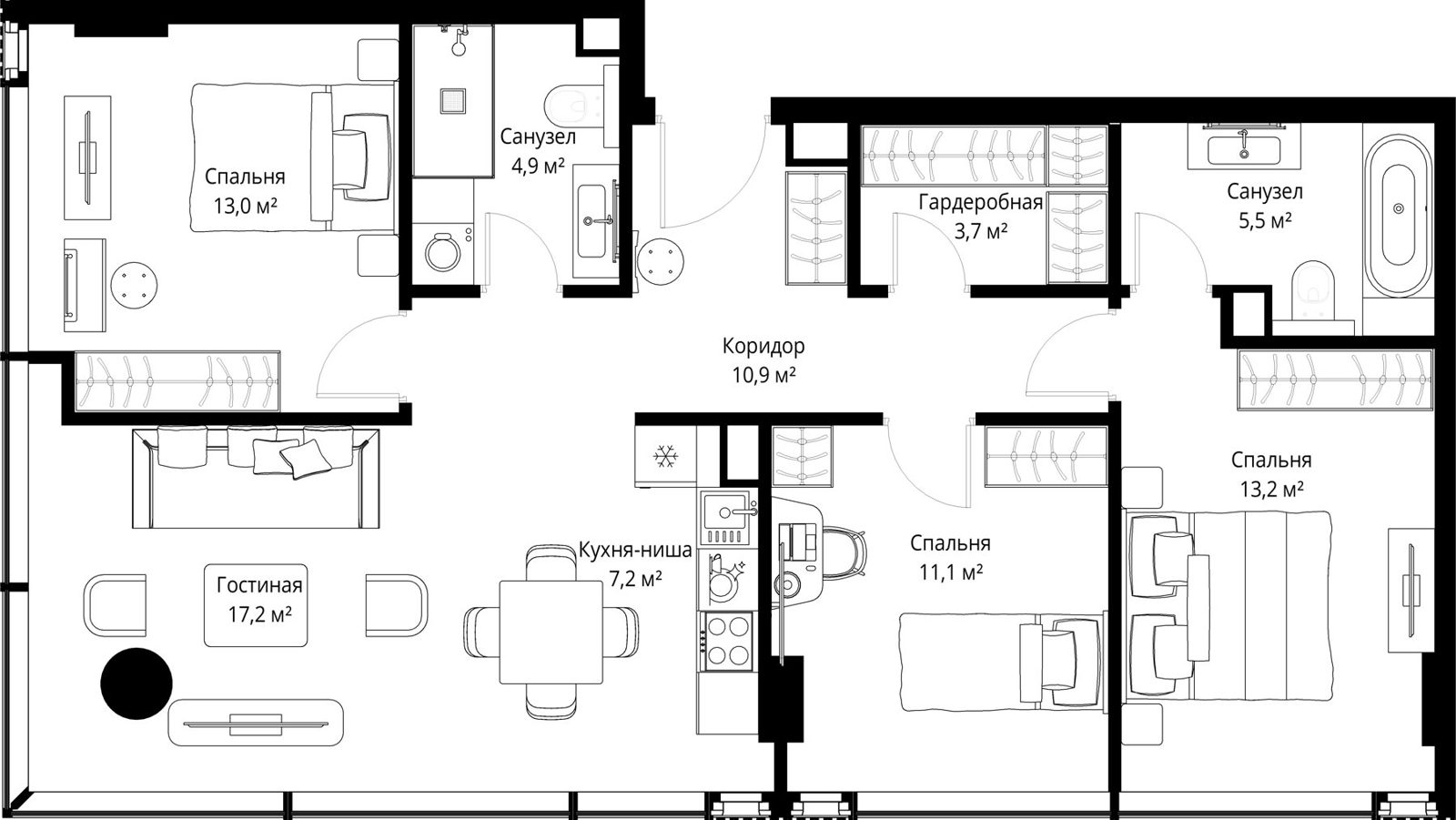 3-комнатная квартира, 86,7 м²