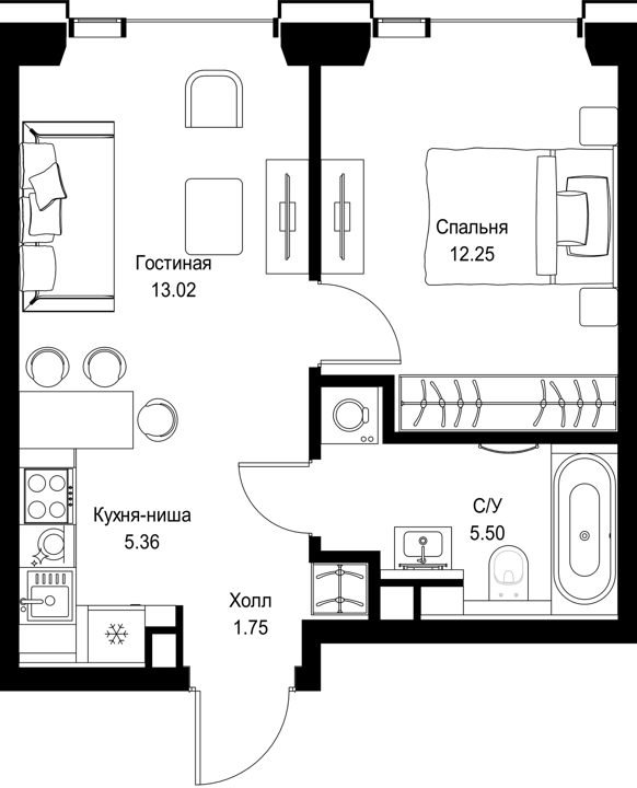 1-комнатная квартира, 37,9 м²
