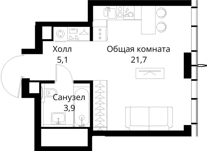 Квартира-студия, 30,7 м² — фото 1