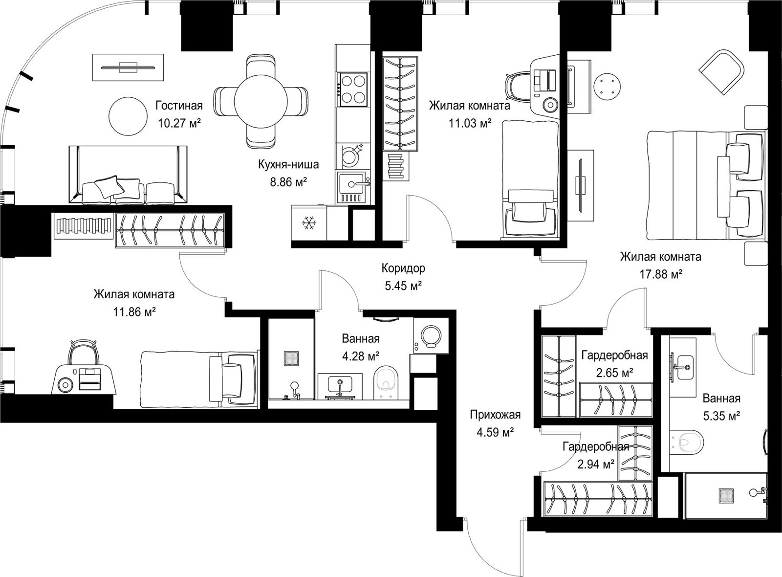 3-комнатная квартира, 85,2 м²
