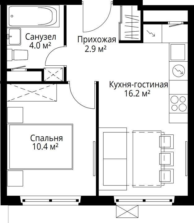 1-комнатная квартира, 33,5 м² — фото 1