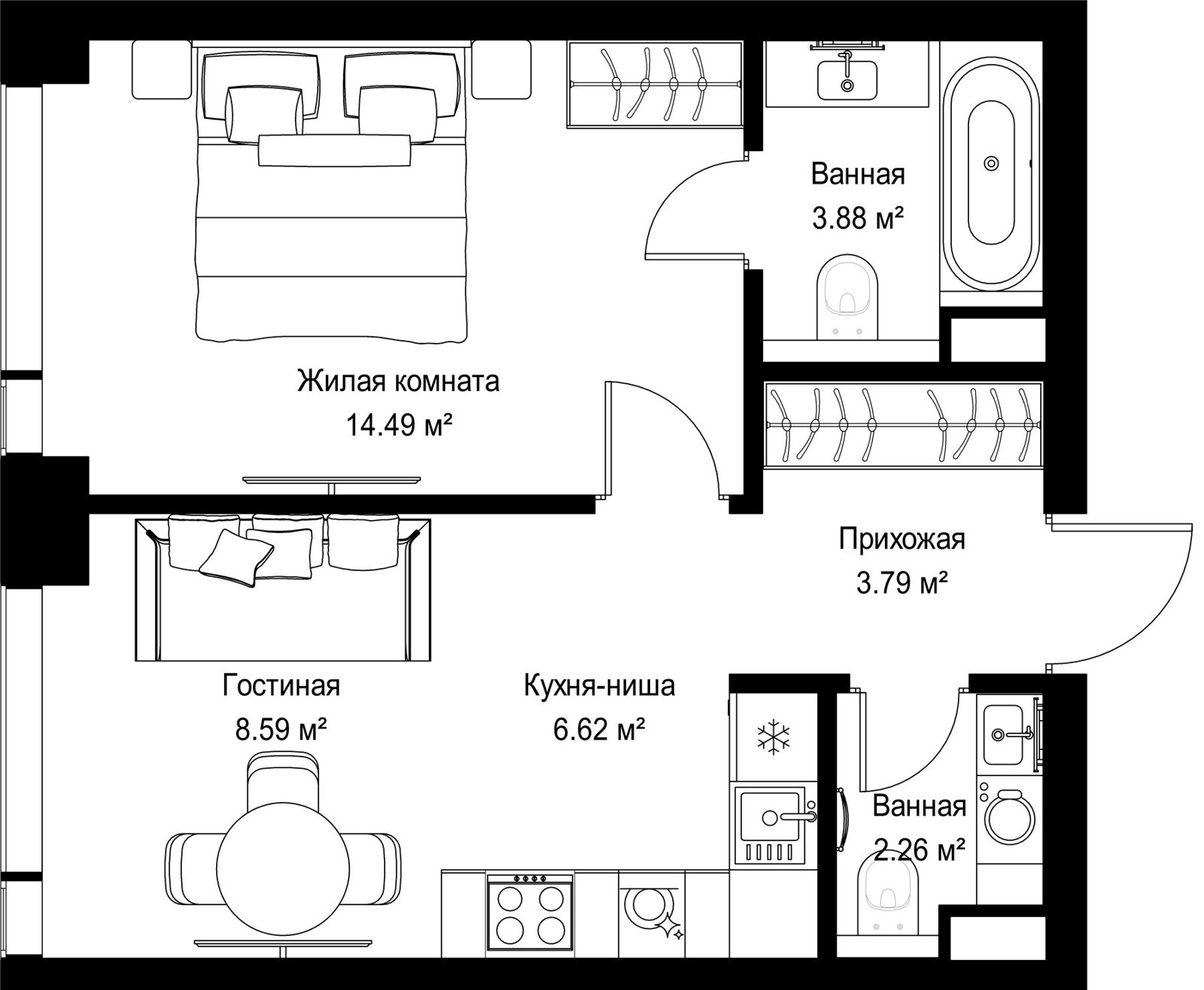 1-комнатная квартира, 39,6 м²