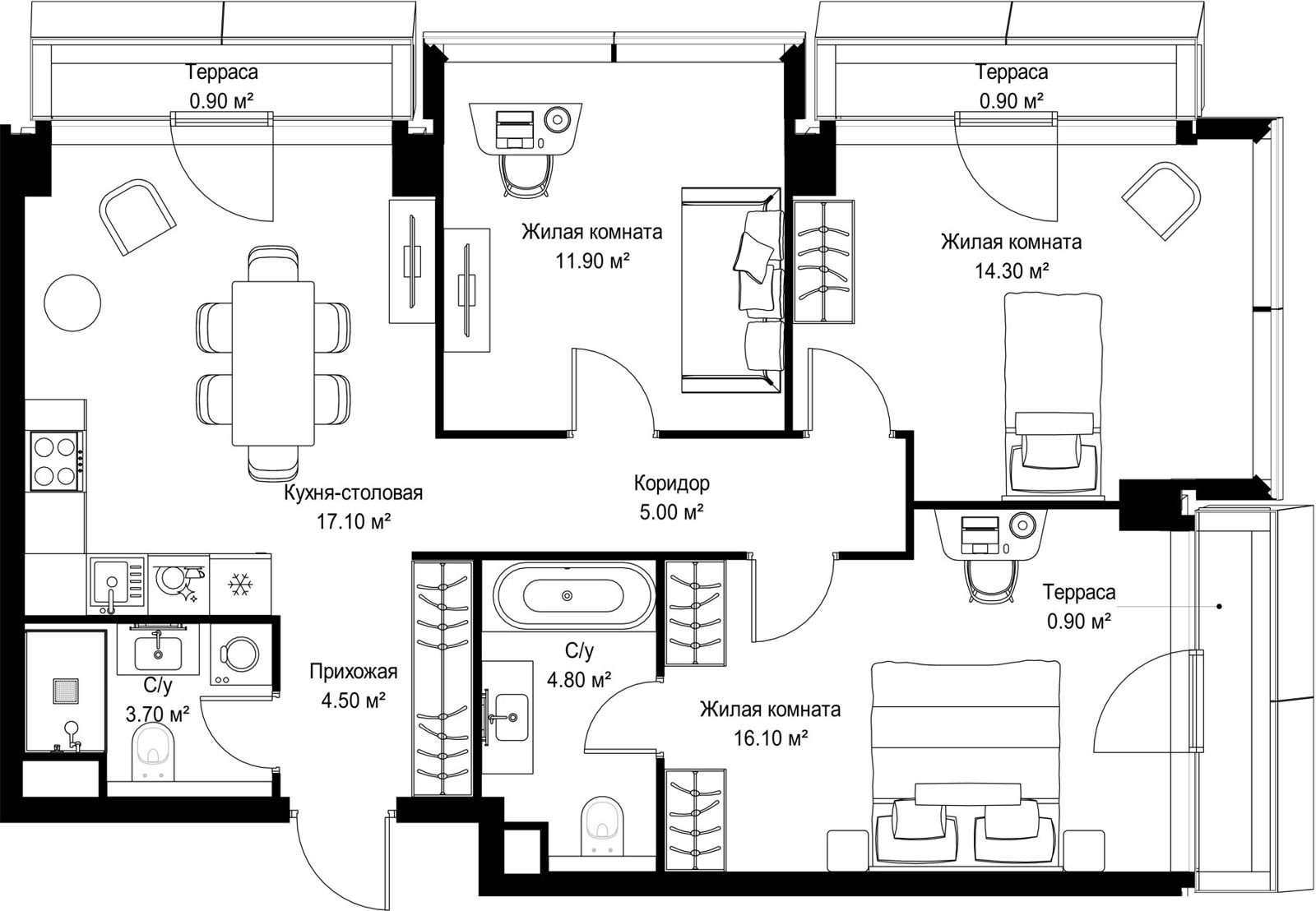 3-комнатная квартира, 80,1 м²