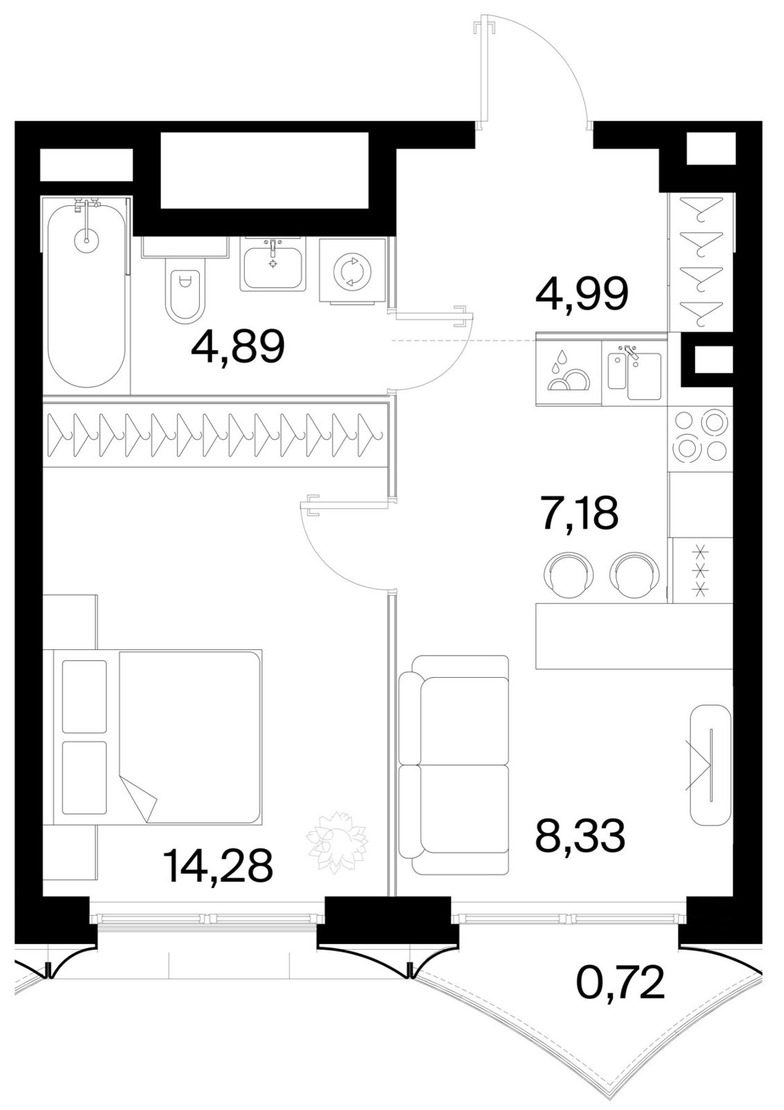 1-комнатная квартира, 40,4 м²