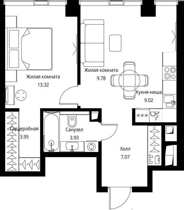 1-комнатная квартира, 47,1 м² — фото 1