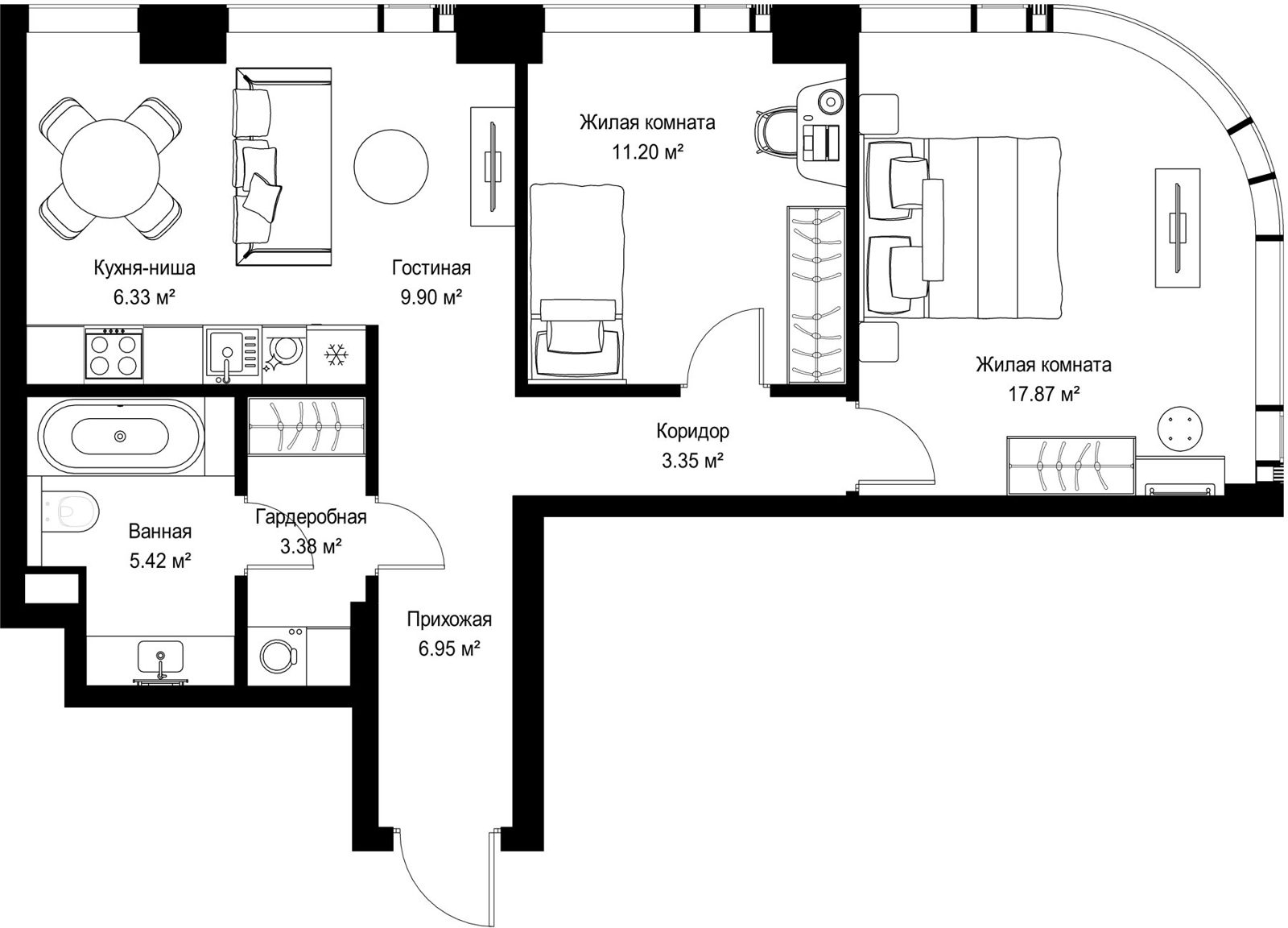2-комнатная квартира, 64,4 м²