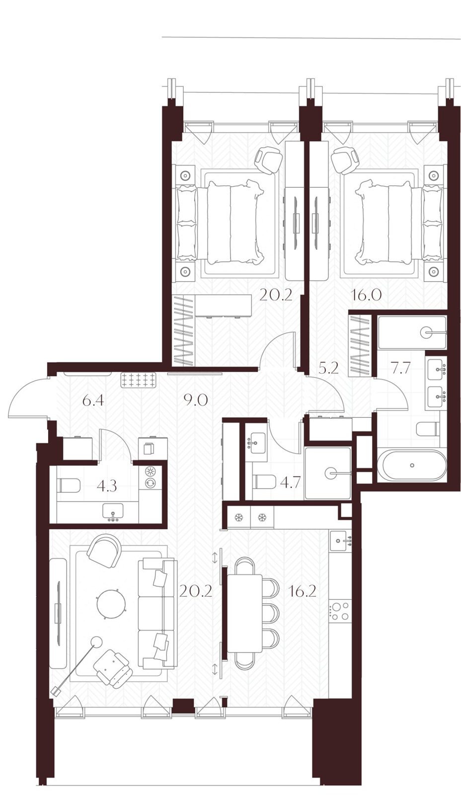 2-комнатная квартира, 109,9 м²