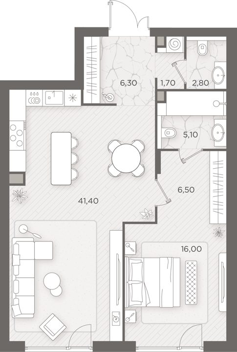 1-комнатная квартира, 79,8 м²