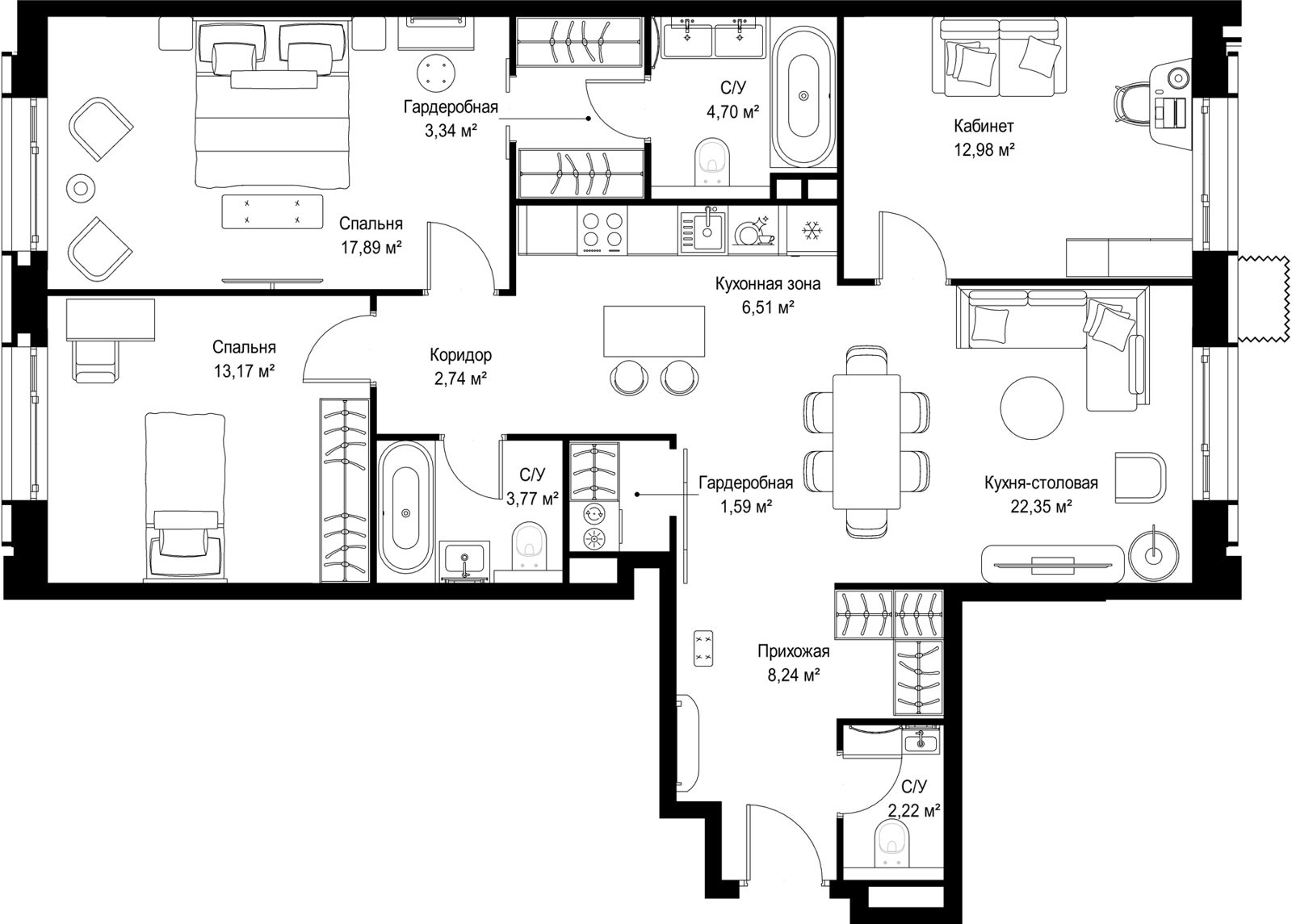 3-комнатная квартира, 99,5 м²