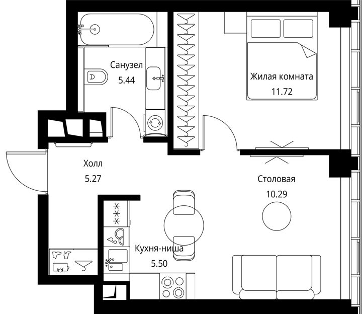 1-комнатная квартира, 38,2 м² — фото 1