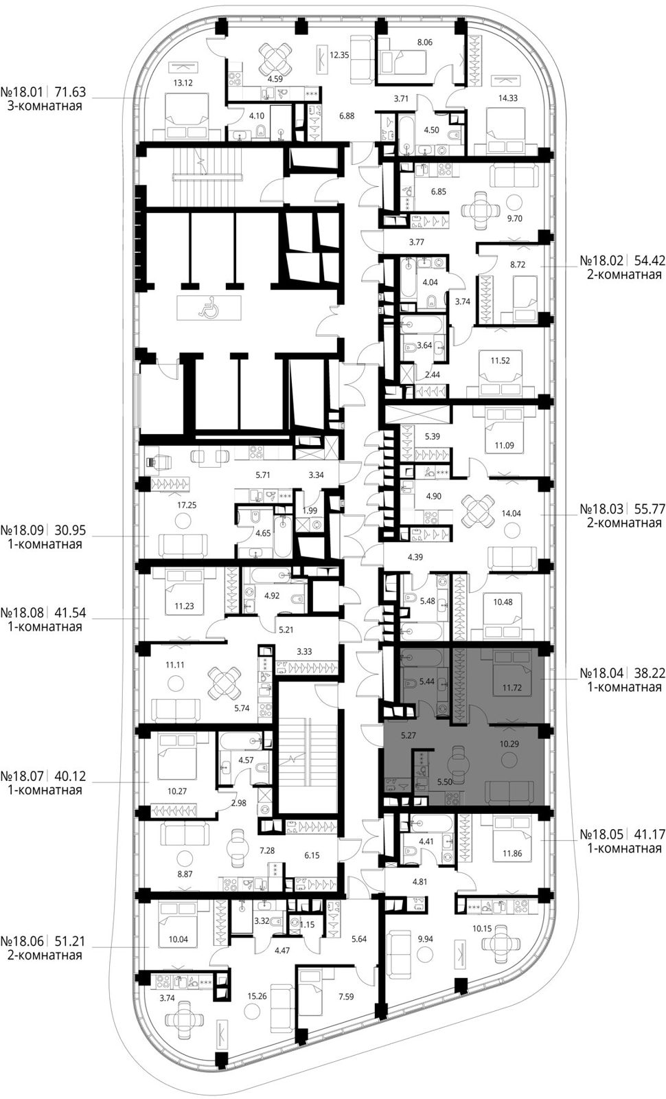 1-комнатная квартира, 38,2 м² — фото 2