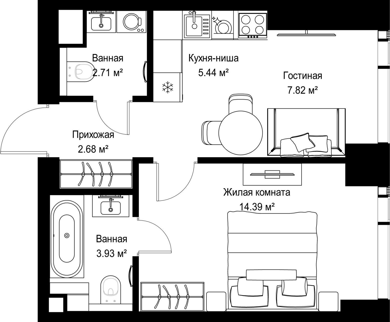 1-комнатная квартира, 37 м²