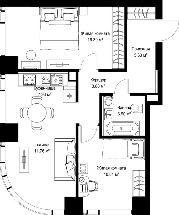 2-комнатная квартира, 60,3 м²