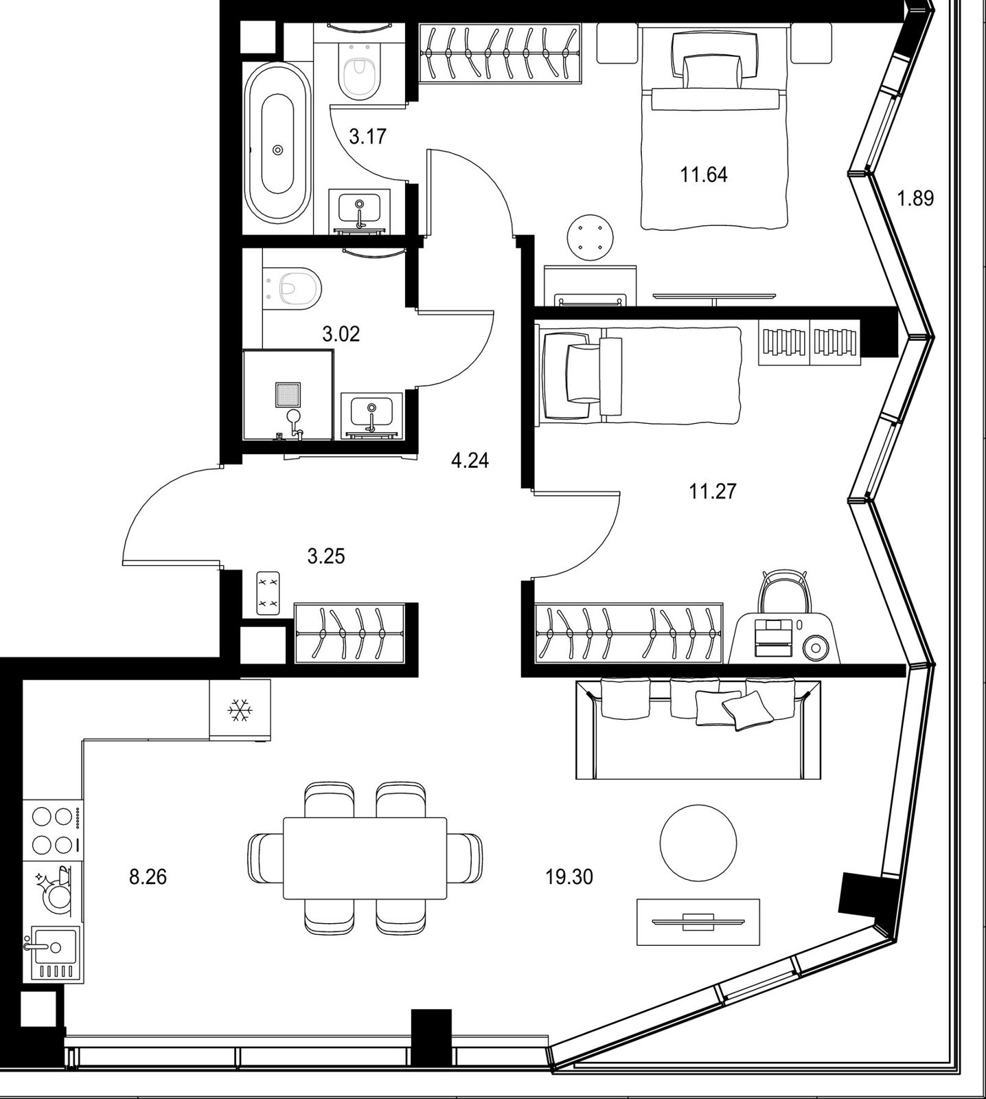 2-комнатная квартира, 66 м²