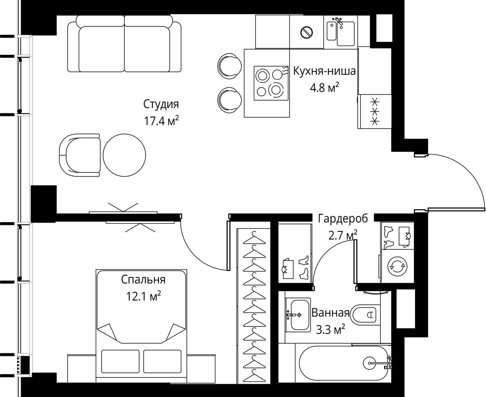 1-комнатная квартира, 40,3 м²