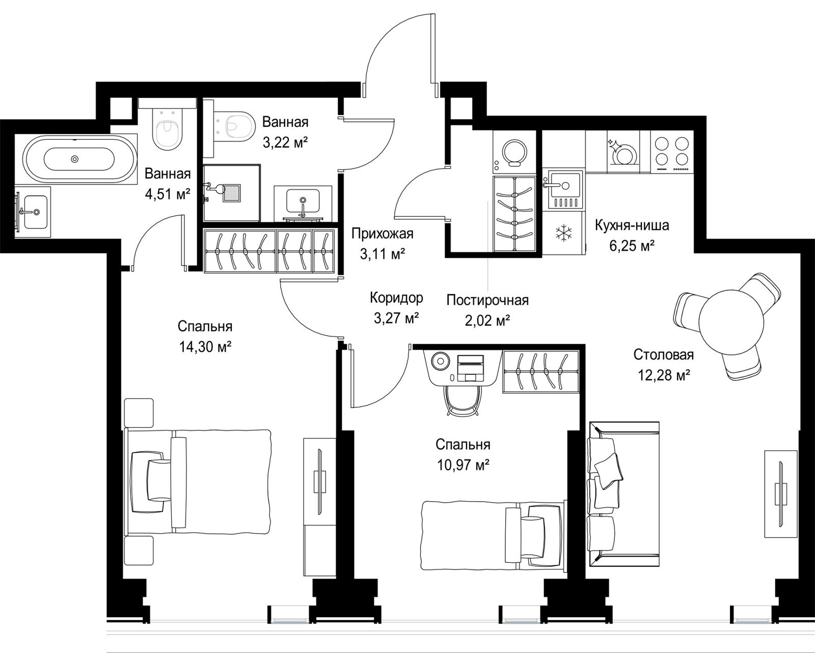 2-комнатная квартира, 59,9 м² — фото 2