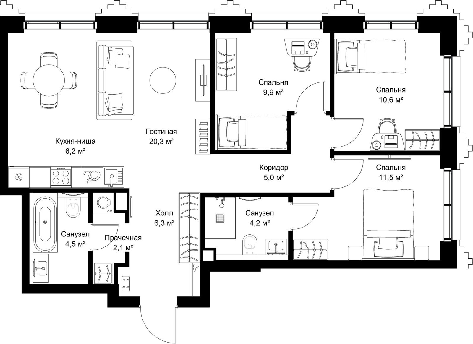 3-комнатная квартира, 80,6 м²