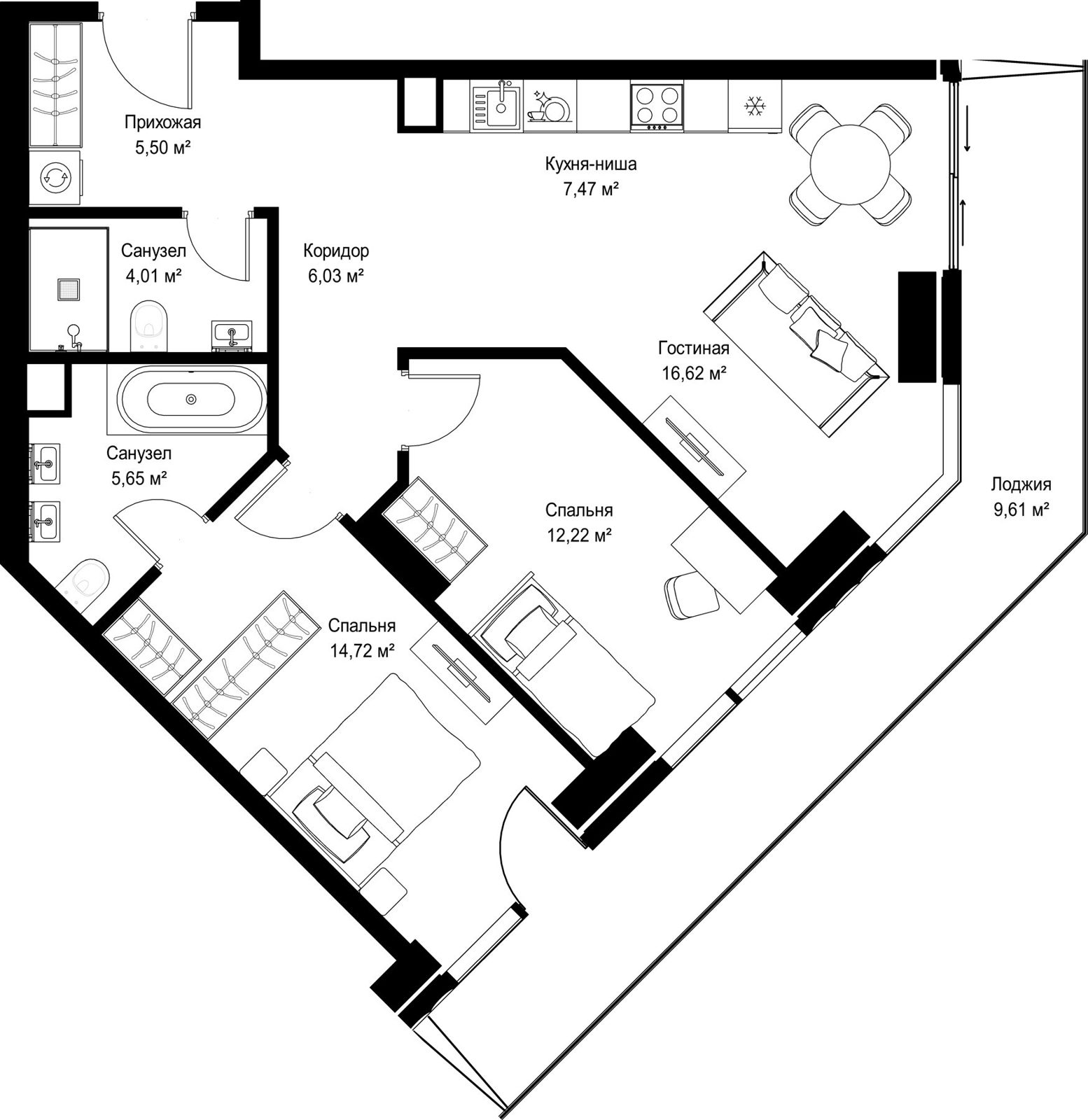 2-комнатная квартира, 81,8 м²