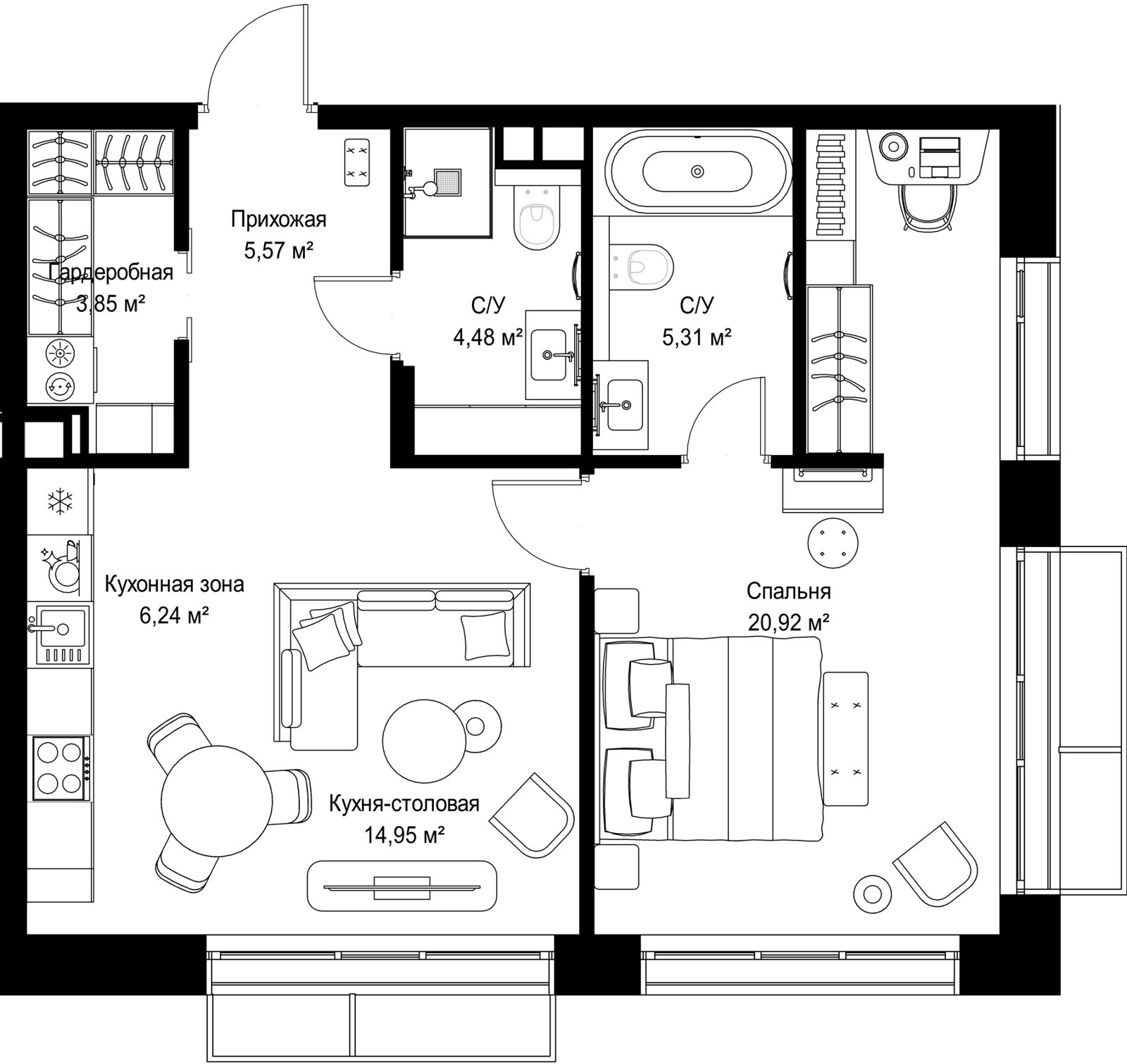 1-комнатная квартира, 61,3 м²