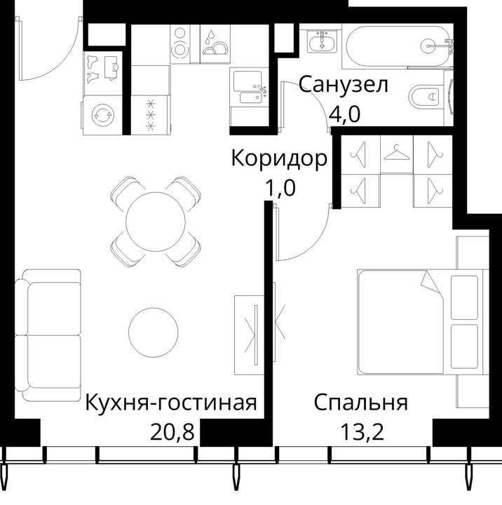 1-комнатная квартира, 41,5 м² — фото 1