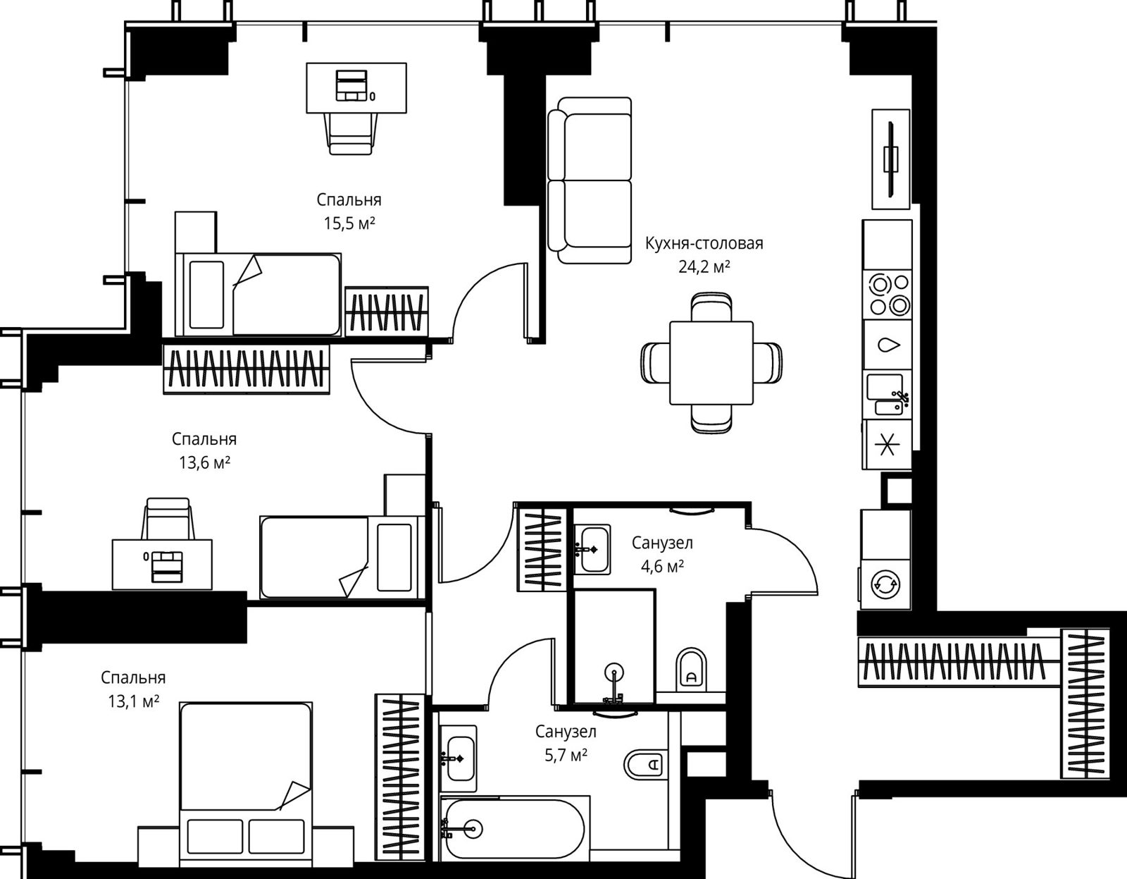 3-комнатная квартира, 93,7 м²