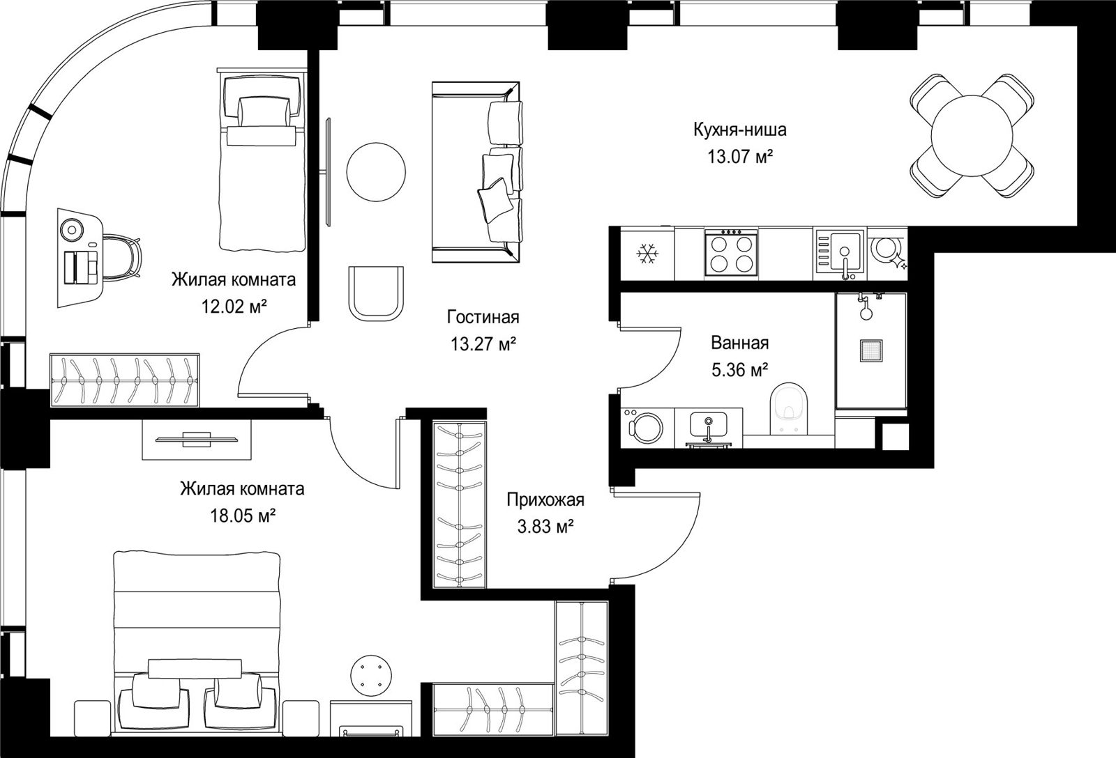 2-комнатная квартира, 65,6 м²