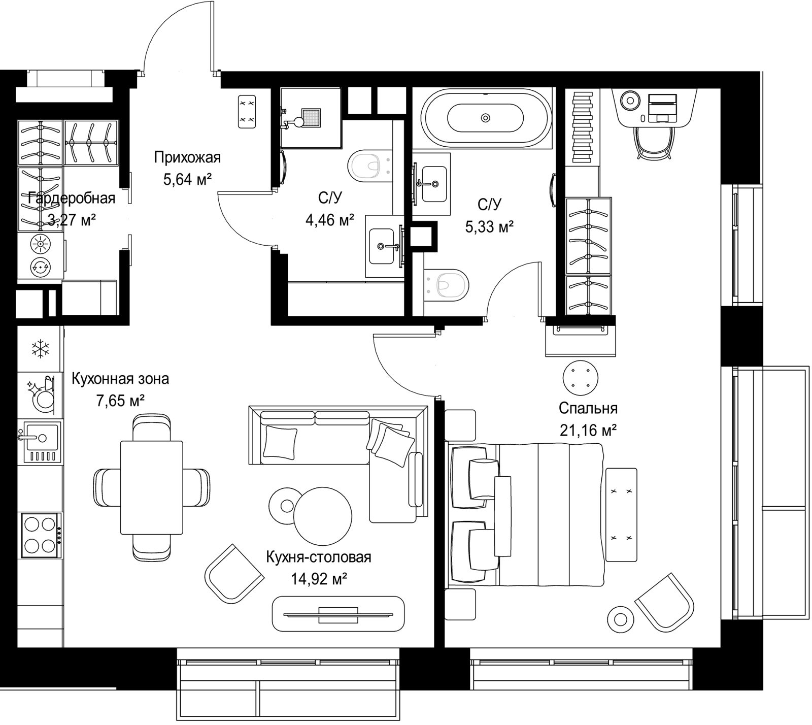 1-комнатная квартира, 62,4 м²