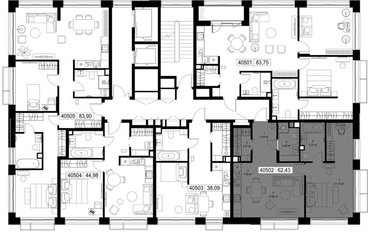 1-комнатная квартира, 62,4 м² — фото 2