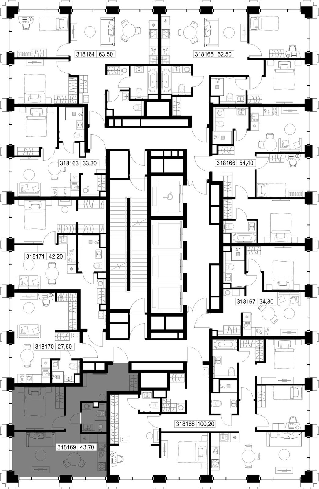 1-комнатная квартира, 43,7 м² — фото 2